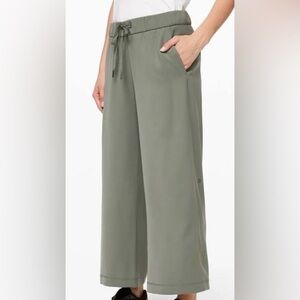 LULULEMON 10 On The Fly Pant Wide Leg Woven Dark Olive Drawstring